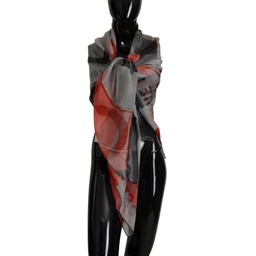 CNC Costume National Grey and Red Checkered Printed Silk Scarf One Size Women - Main Image