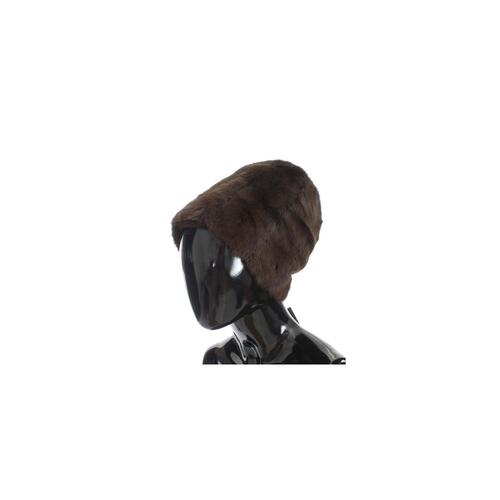 Gorgeous Dolce & Gabbana Brown Weasel Fur Beanie with Gray Cashmere Lining 57 cm Women - Main Image