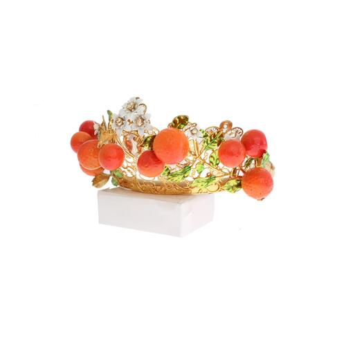 Dolce & Gabbana Gold Brass Multicolor Crystal Sicily Orange Crown One Size Women - Main Image