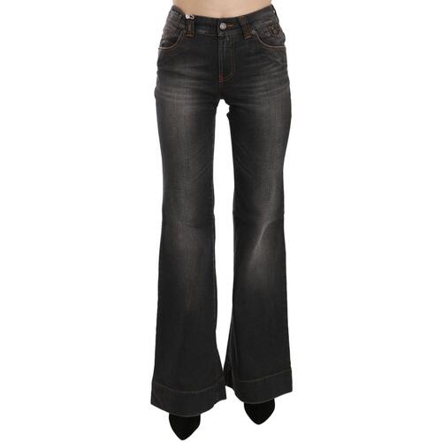 Mid Waist Flared Denim Casual Pants with Logo Details W26 US Women - Main Image
