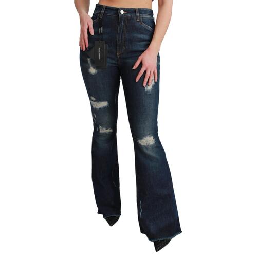 High Waist Flare Denim Jeans with Queen Patch Embroidery 38 IT Women - Main Image