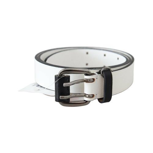 White Leather Fashion Belt with Metal-tone Hardware 90 cm Women - Main Image