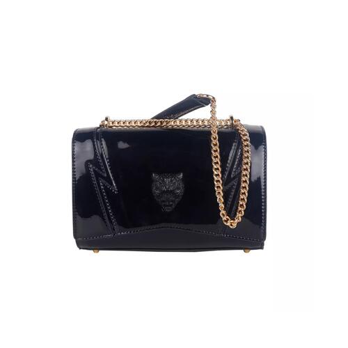 Logo Chain Shoulder Bag with Magnetic Opening and Patent Leather Effect One Size Women - Main Image