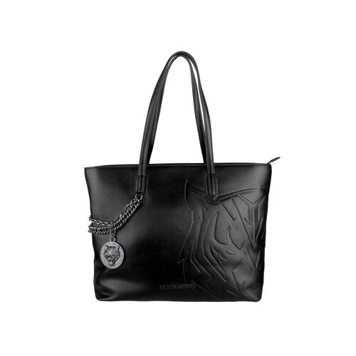 Black Eco-Leather Plein Sport Shopping Bag with Chain Detail One Size Women - Main Image