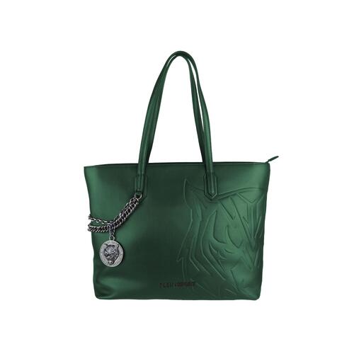 Dark Green Eco-Leather Shopping Bag with Removable Shoulder Strap One Size Women - Main Image