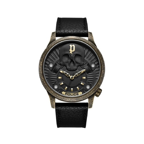 Police Men's Black Leather Watch - One Size - Main Image