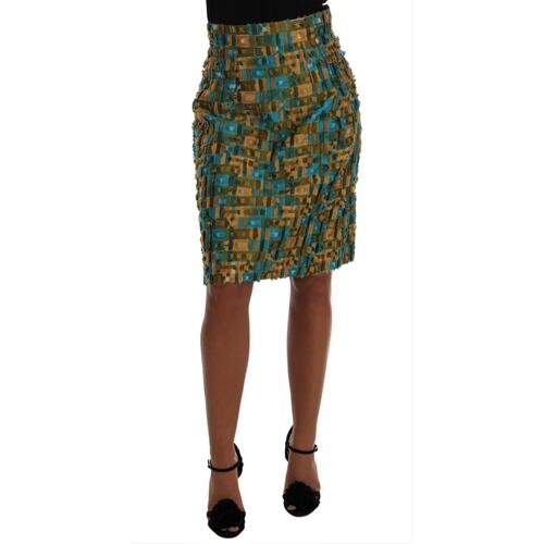 Dolce & Gabbana Green Jacquard High Waist Pencil Skirt 44 IT Women - Main Image