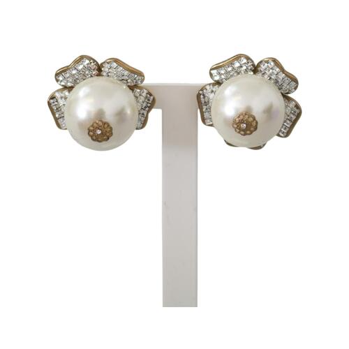 Floral Motif Dolce & Gabbana Earrings with Shimmering Crystals and Faux Pearl One Size Women - Main Image