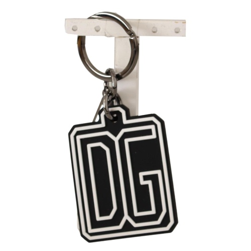 Dolce & Gabbana Men's Black White DG Rubber Logo Silver Ring Keychain - One Size - Main Image