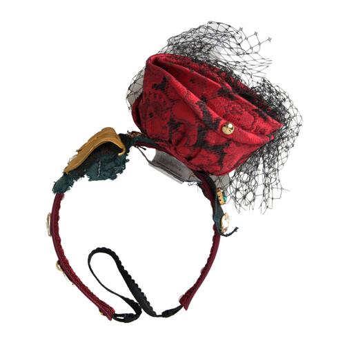 Dolce & Gabbana Women's Red with multicolor Rose Silk Crystal Netted Logo Diadem Headband - One Size - Main Image