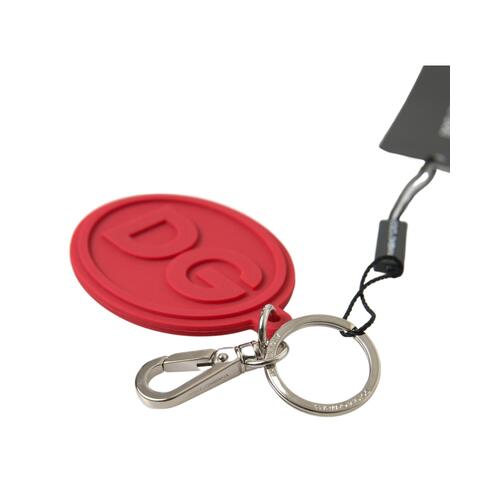Dolce & Gabbana Women's Red Rubber DG Logo Silver Brass Metal Keyring Keychain - One Size - Main Image