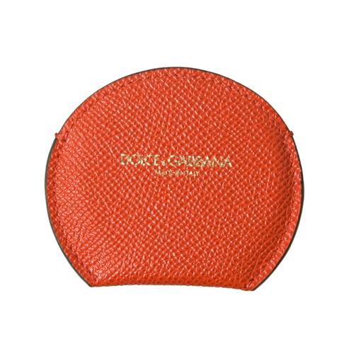 Dolce & Gabbana Women's Orange Calfskin Leather Round Logo Hand Mirror Holder - One Size - Main Image