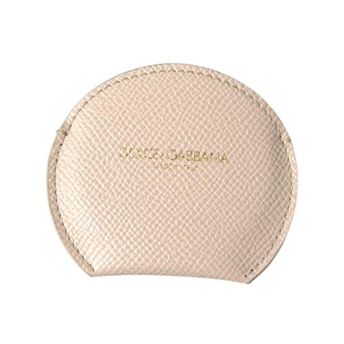 Dolce & Gabbana Women's Beige Calfskin Leather Round Logo Hand Mirror Holder - One Size - Main Image