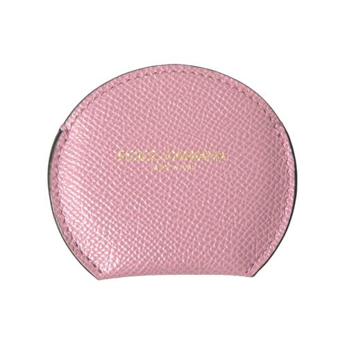 Dolce & Gabbana Women's Pink Calfskin Leather Round Logo Print Hand Mirror Holder - One Size - Main Image