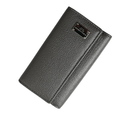 Dolce & Gabbana Men's Black Leather Silver Metal Logo Plaque Trifold Keyring - One Size - Main Image
