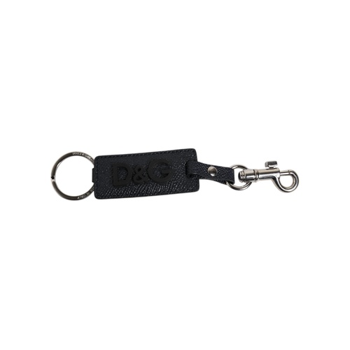 Dolce & Gabbana Men's Blue Calf Leather DG Logo Silver Brass Keyring Keychain - One Size - Main Image