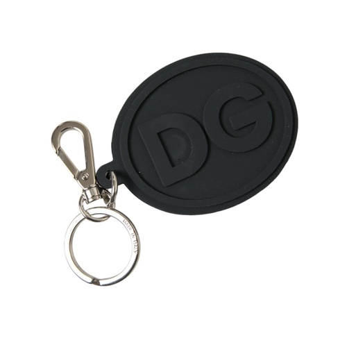 Dolce & Gabbana Women's Black Rubber DG Logo Silver Brass Metal Keyring Keychain - One Size - Main Image