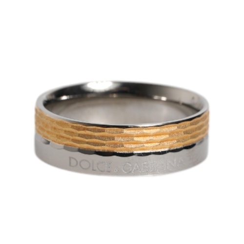 Dolce & Gabbana Men's Gold Silver Tone Real Brass DG Logo Ring - 56 EU - Main Image