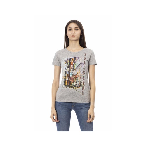 Trussardi Action Women's Chic Gray Cotton Blend Tee with Unique Print - M - Main Image