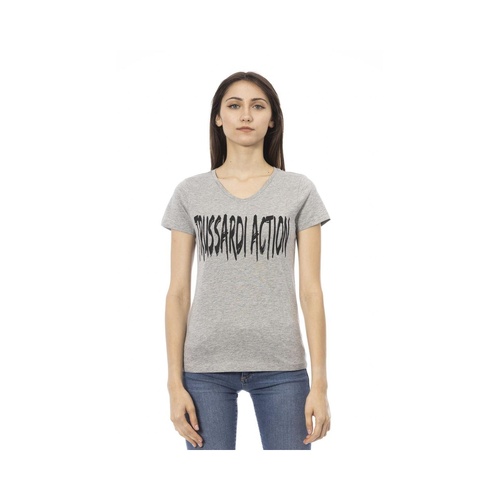 Trussardi Action Women's Elegant Gray V-Neck Tee with Chic Print - 2XL - Main Image
