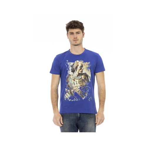 Trussardi Action Men's Sleek Blue Cotton Tee with Unique Front Print - L - Main Image