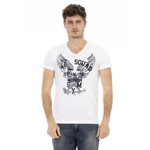 Short Sleeve T-shirt with V-neck and Front Print L Men - Main Image