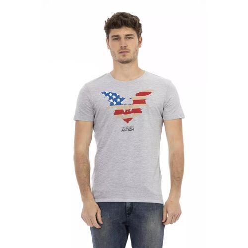 Short Sleeve Round Neck T-shirt with Front Print XL Men - Main Image