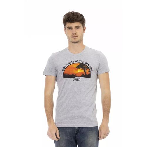 Short Sleeve T-shirt with Round Neck and Front Print 2XL Men - Main Image