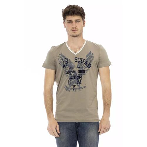 Short Sleeve T-shirt with V-neck and Front Print L Men - Main Image
