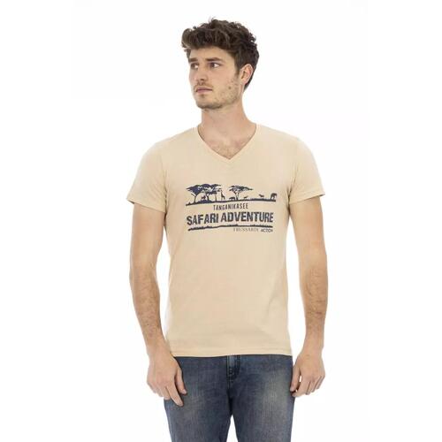 Short Sleeve T-shirt with V-neck and Front Print L Men - Main Image