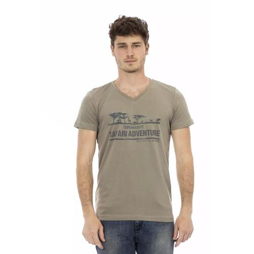 Short Sleeve V-Neck T-Shirt with Front Print XL Men - Main Image