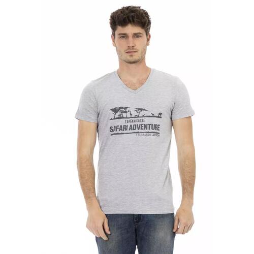 Short Sleeve V-Neck T-Shirt with Front Print XL Men - Main Image