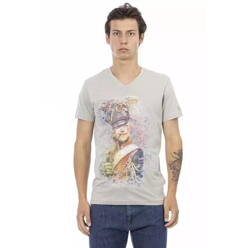 Short Sleeve T-shirt with V-neck and Front Print S Men - Main Image