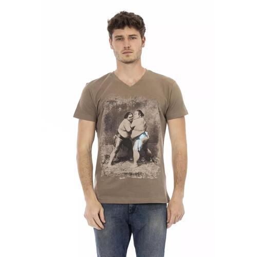 Short Sleeve V-Neck T-Shirt with Front Print 2XL Men - Main Image