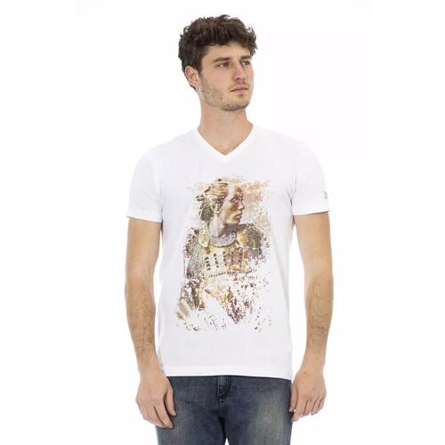 Short Sleeve V-Neck T-shirt with Front Print S Men - Main Image