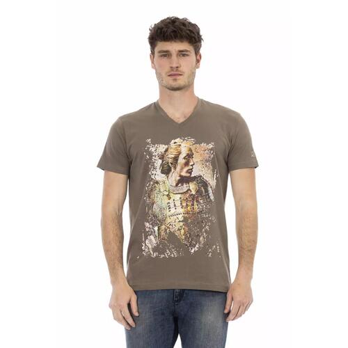 Short Sleeve V-Neck T-shirt with Front Print 2XL Men - Main Image