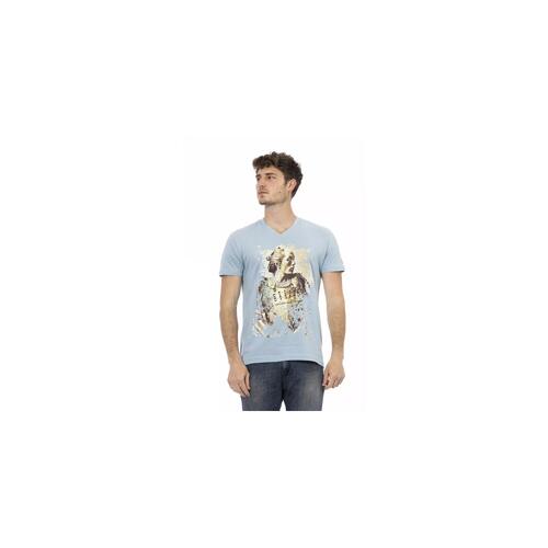 Short Sleeve T-shirt with V-neck and Front Print S Men - Main Image