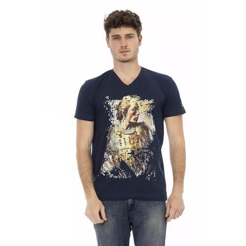 Short Sleeve T-shirt with V-neck and Front Print M Men - Main Image