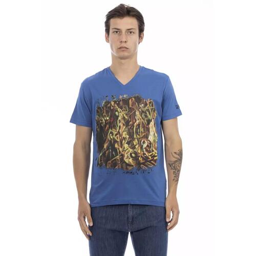 Short Sleeve T-shirt with V-neck and Front Print S Men - Main Image