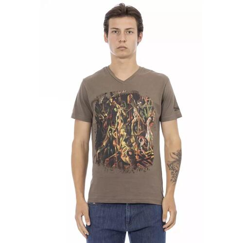 Short Sleeve V-Neck T-Shirt with Front Print 2XL Men - Main Image