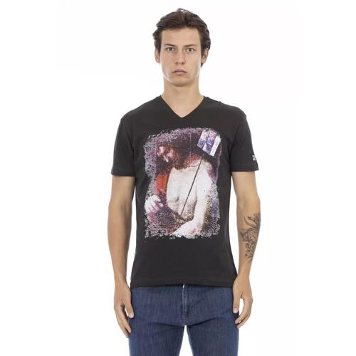 Short Sleeve T-shirt with V-neck and Front Print M Men - Main Image