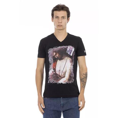 V-neck Short Sleeve T-shirt with Front Print L Men - Main Image