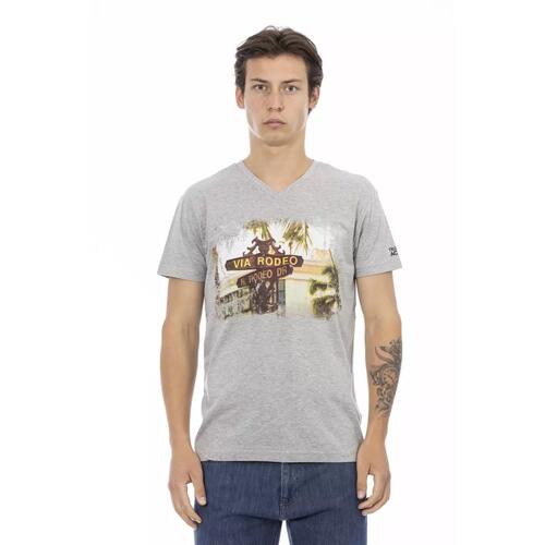 Short Sleeve T-shirt with V-neck and Front Print S Men - Main Image