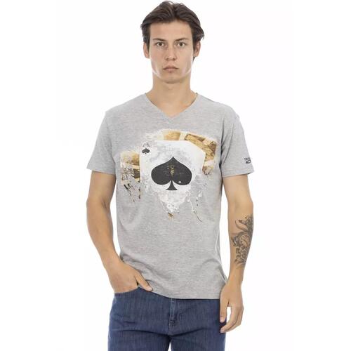 Short Sleeve T-shirt with V-neck and Front Print L Men - Main Image