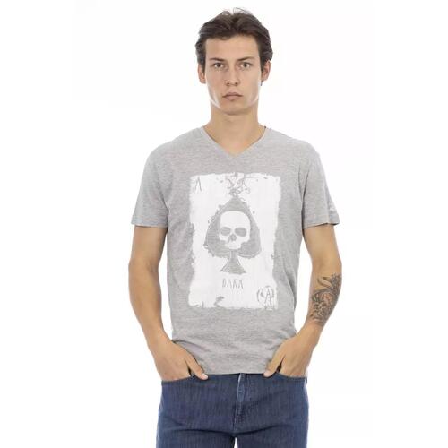 Short Sleeve T-shirt with V-neck and Front Print L Men - Main Image