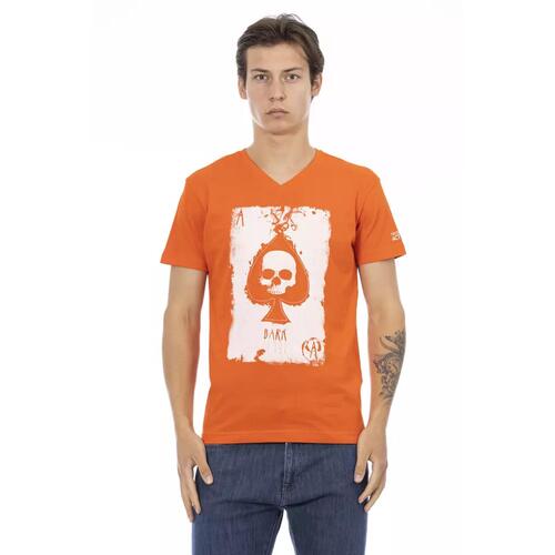 Short Sleeve T-shirt with V-neck and Front Print S Men - Main Image
