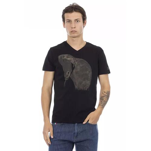 Short Sleeve T-shirt with V-neck and Front Print M Men - Main Image