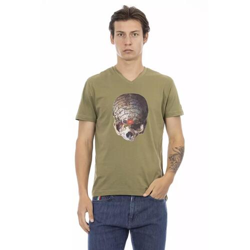 Short Sleeve T-shirt with V-neck and Front Print S Men - Main Image