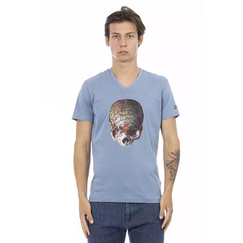 Short Sleeve T-shirt with V-neck and Front Print M Men - Main Image