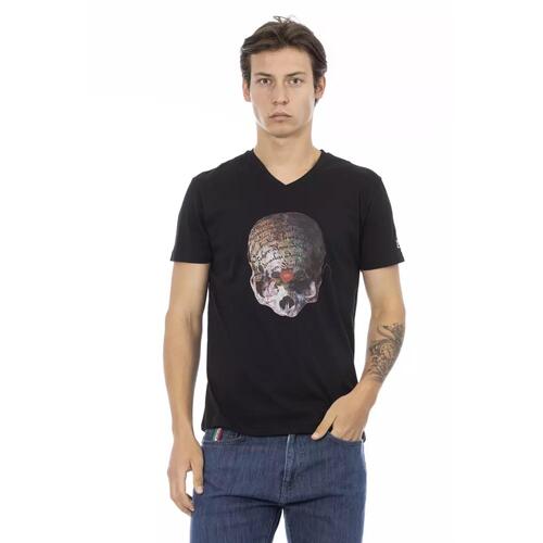 V-Neck Short Sleeve T-Shirt with Front Print L Men - Main Image